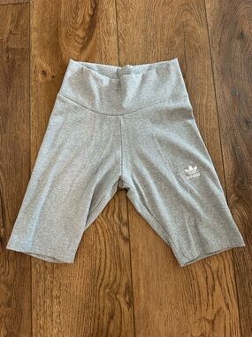 adidas Light Gray Ribbed High-Rise Bike Shorts